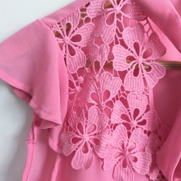 Lodys Pink Chiffon Tie Neck with Floral Lace Top - Picture 4 of 12